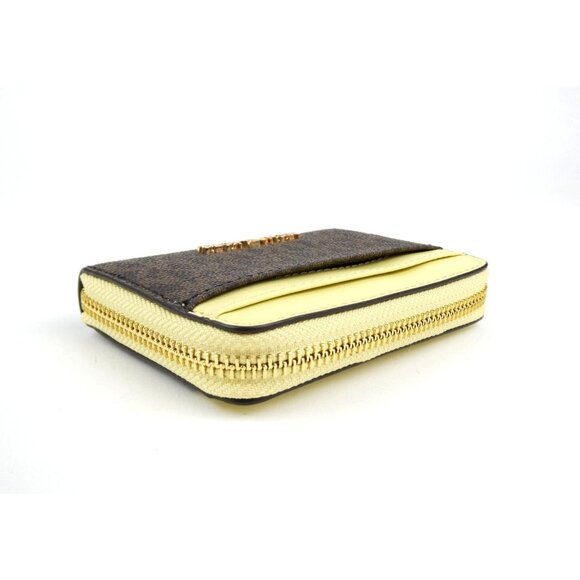 Michael Kors Jet Set Brown Yellow Medium Logo Zip Around Card Wallet NWOT - Picture 5 of 9